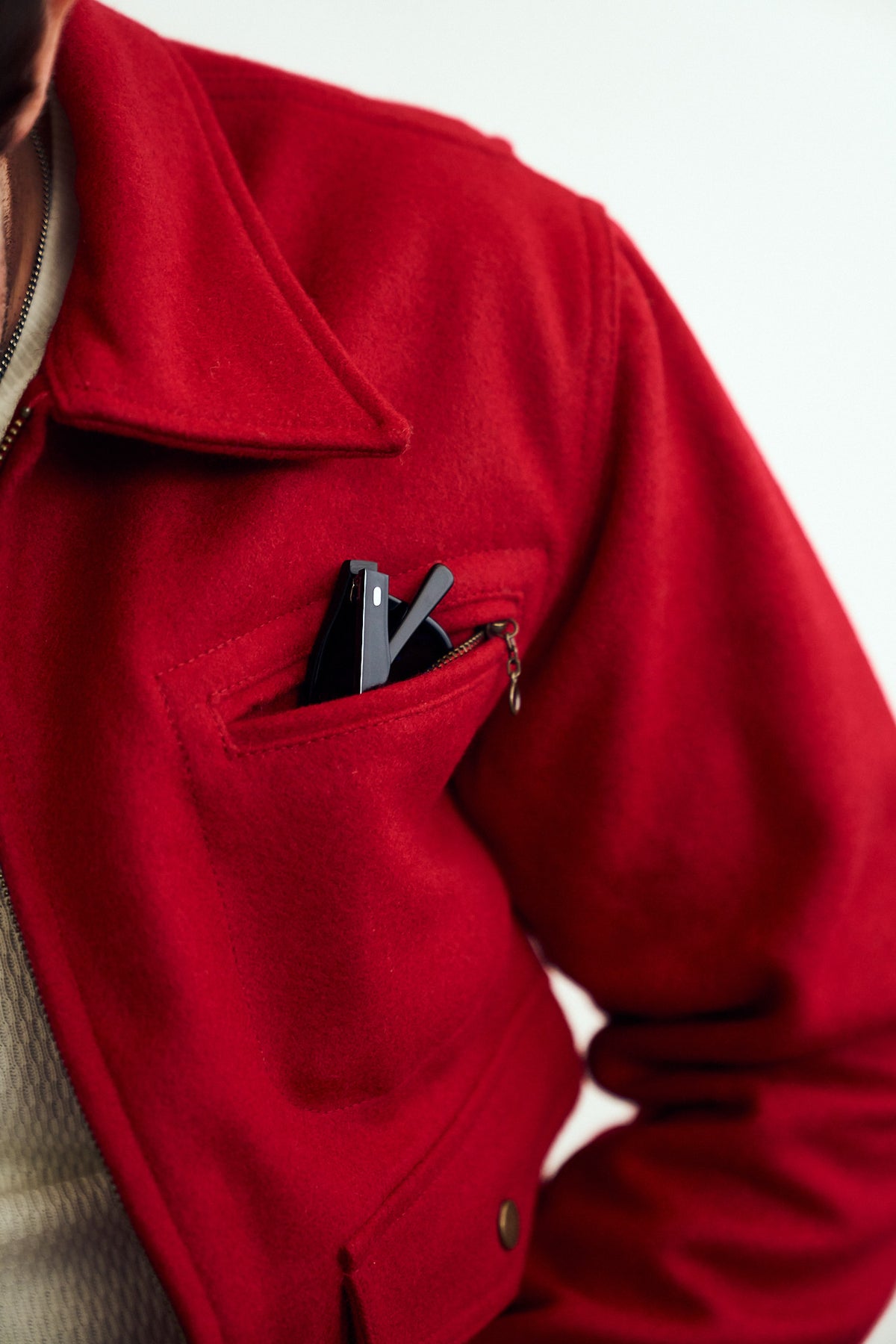 Woll-Crew-Jacke – Rot