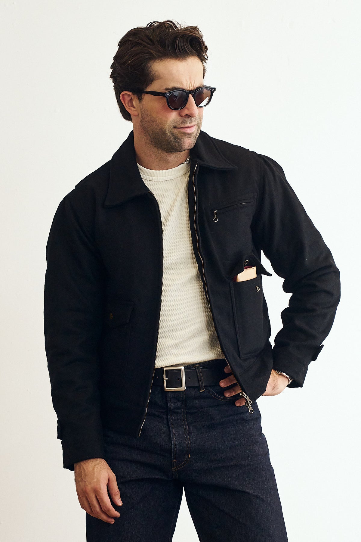 Wolljacke mit Rundhalsausschnitt – Schwarz