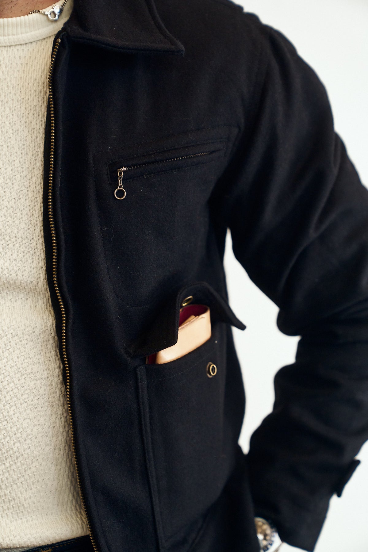 Wool Crew Jacket - Black - Patina