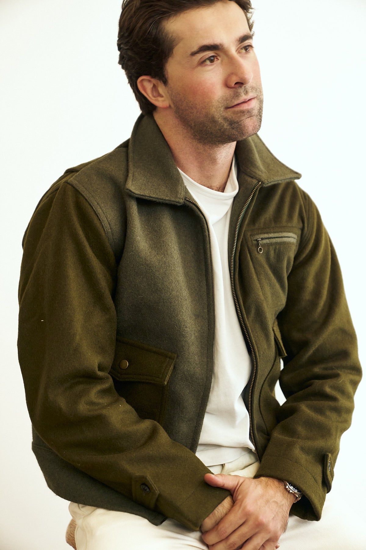 Wolljacke mit Rundhalsausschnitt – Grün
