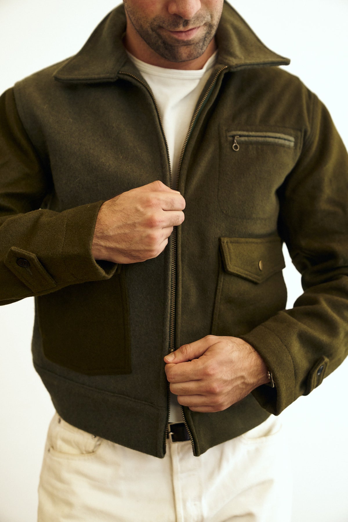 Wool Crew Jacket - Green